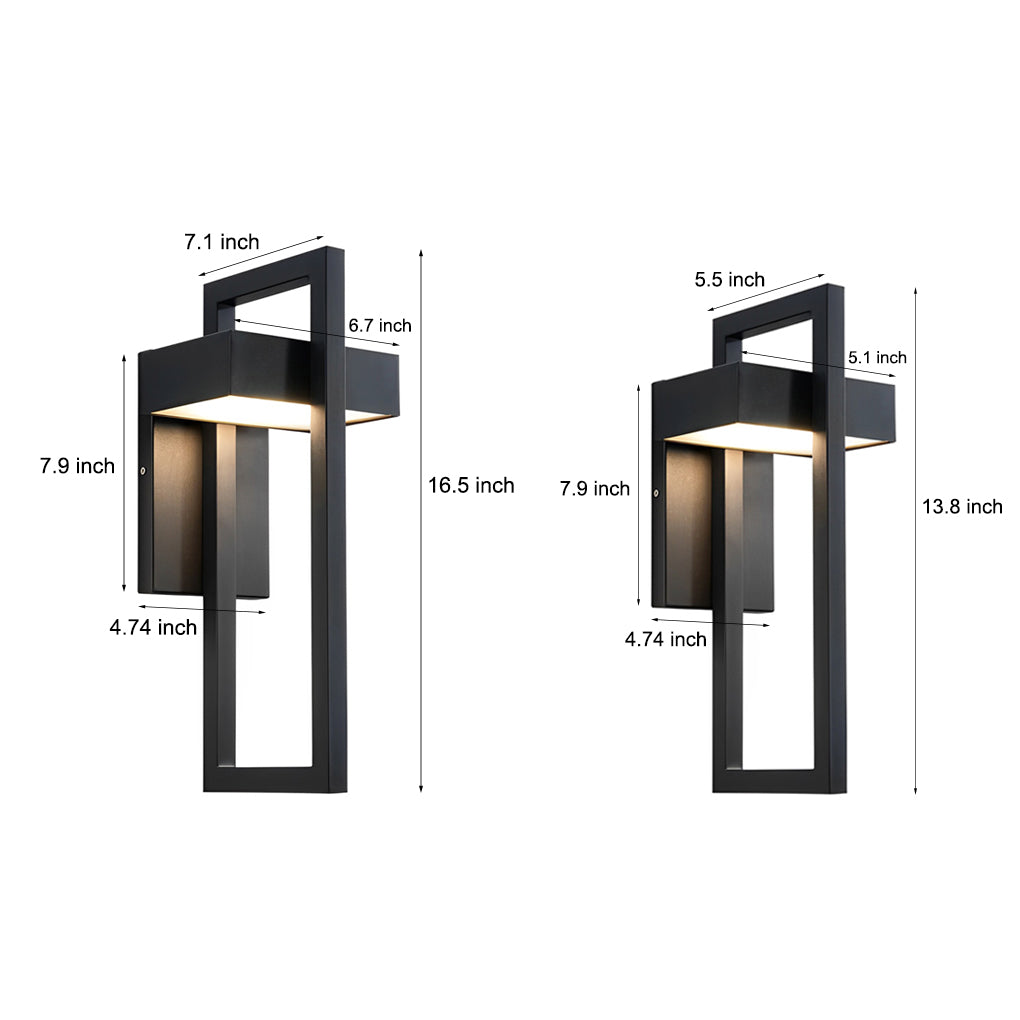 Rectangular Modern Outdoor Wall Sconce — Black Stainless Steel, Acrylic, LED, 840lm, IP65 Weatherproof