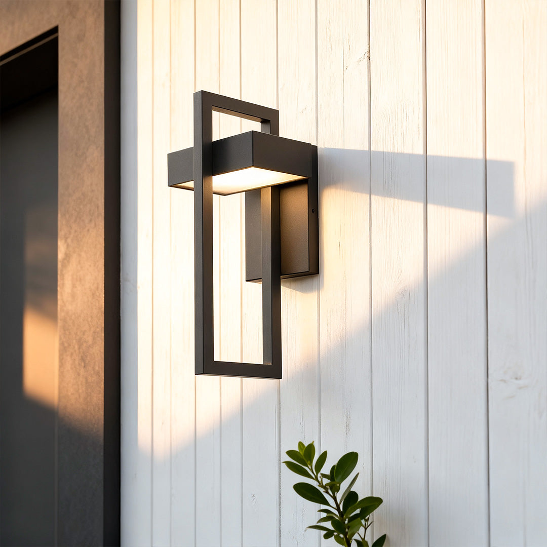 Rectangular Modern Outdoor Wall Sconce — Black Stainless Steel, Acrylic, LED, 840lm, IP65 Weatherproof