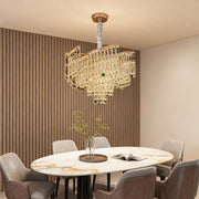 Crystal Pendant Chandelier — Champagne Gold-Plated Carbon Steel, Three-Color Dimming, LED, Adjustable Hanging Length
