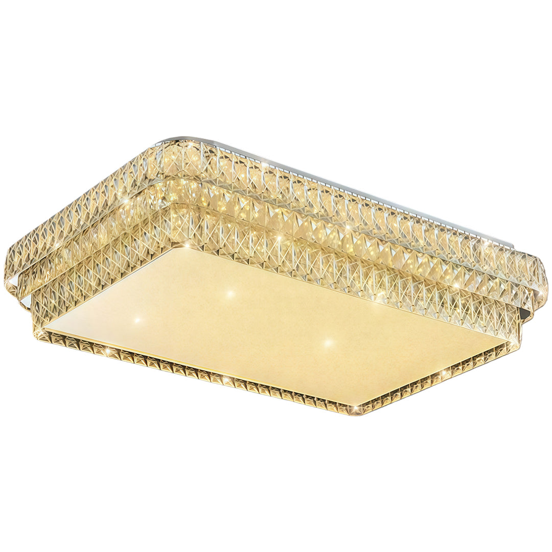 Crystal Flush-Mount Ceiling Light — Chrome Stainless Steel, LED, 3-Step Dimming (3000K/4500K/6000K), Round / Square / Rectangle