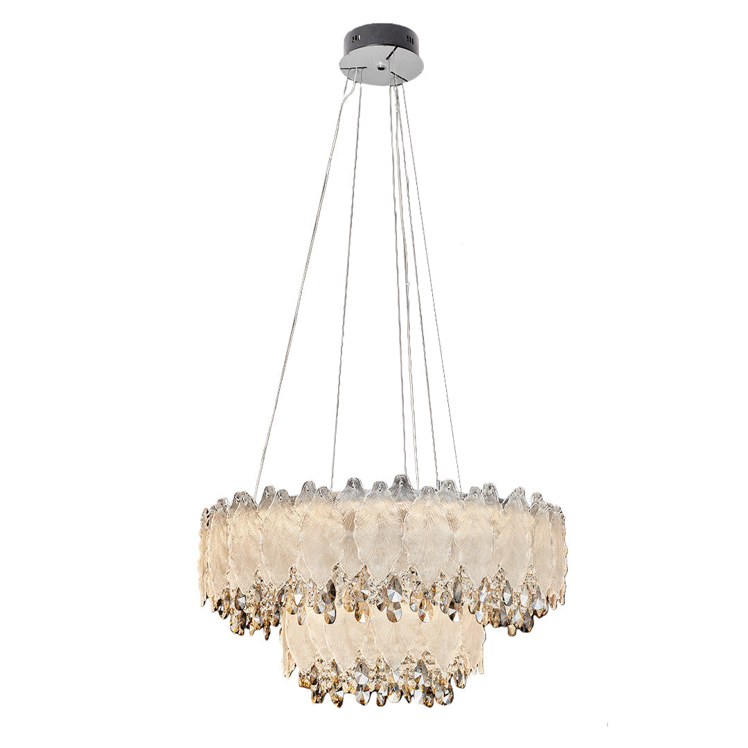 French Country Crystal Chandelier — Champagne Gold Carbon Steel, LED, 3-Step Dimming, 59.1" Adjustable Chain