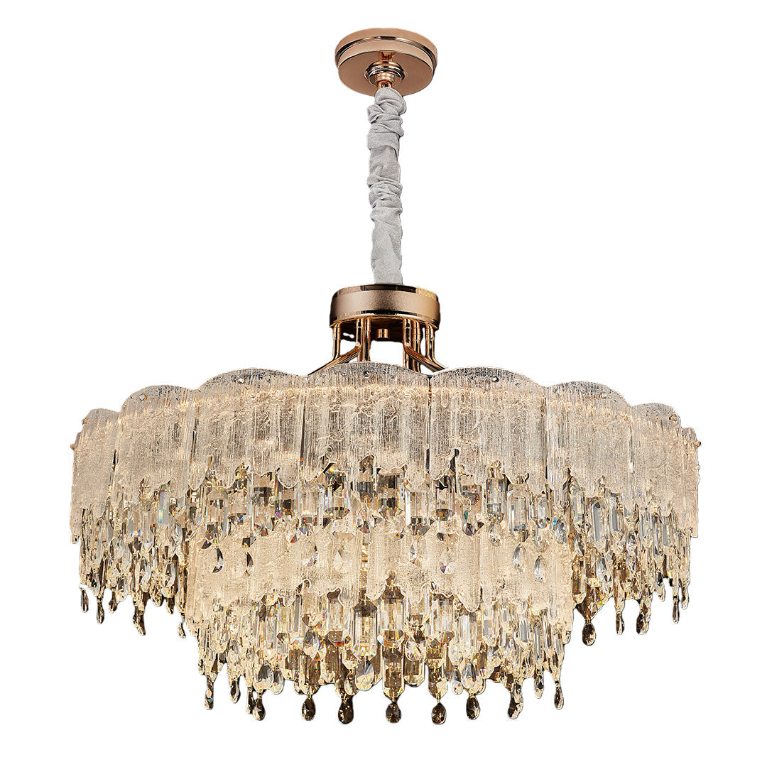 French Luxury Crystal Chandelier — Champagne Gold, Glass Fringe, 3-Step Dimming, Adjustable Cord, Six Models