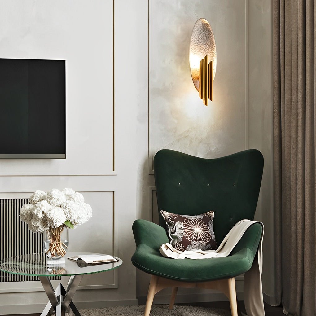 Oval Minimalist Postmodern Wall Sconce — Iron, Electroplated, E14, Hardwired, Gold + Black or Silver + Gold