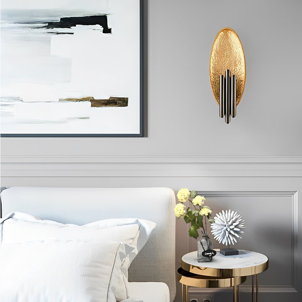Oval Minimalist Postmodern Wall Sconce — Iron, Electroplated, E14, Hardwired, Gold + Black or Silver + Gold
