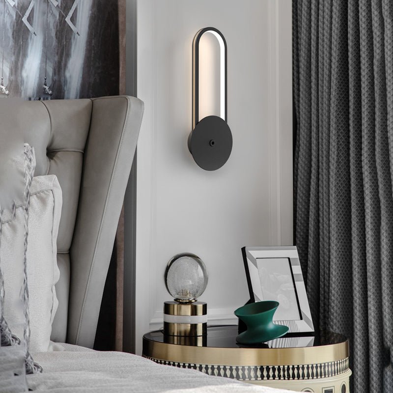 Oval Ring Diffused Wall Sconce — Aluminum with Leather Detail, LED, Three-Step Dimming (3000K/4500K/6000K), 7.9" × 17.7"