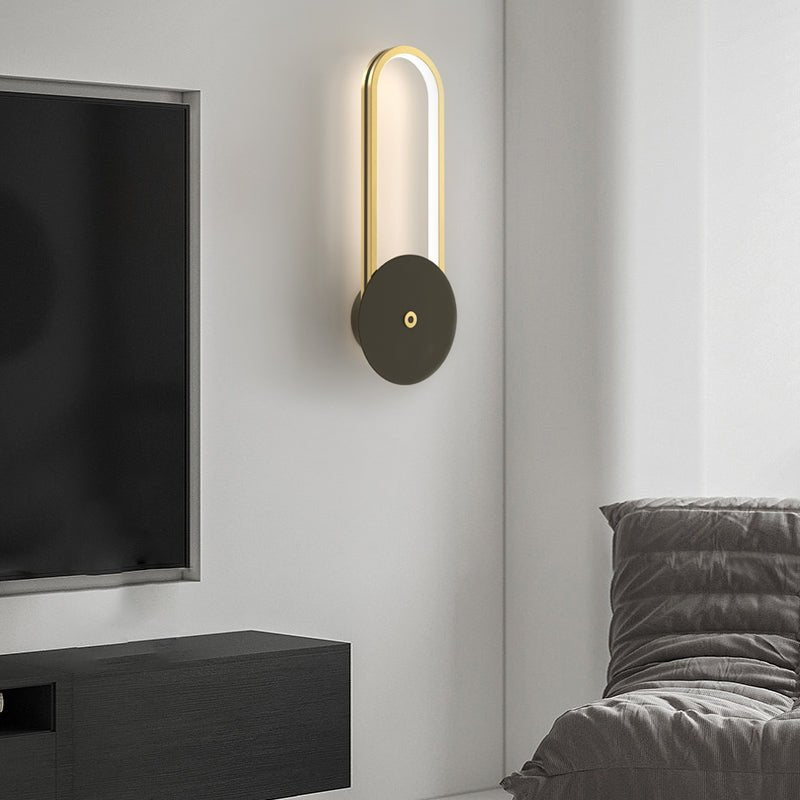 Oval Ring Diffused Wall Sconce — Aluminum with Leather Detail, LED, Three-Step Dimming (3000K/4500K/6000K), 7.9" × 17.7"