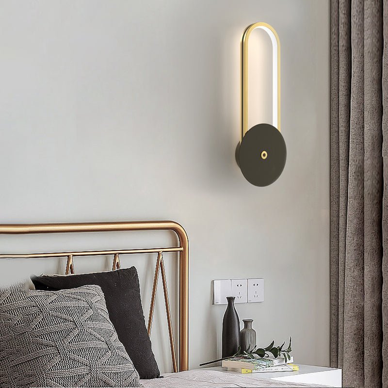 Oval Ring Diffused Wall Sconce — Aluminum with Leather Detail, LED, Three-Step Dimming (3000K/4500K/6000K), 7.9" × 17.7"