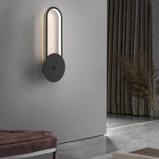 Oval Ring Diffused Wall Sconce — Aluminum with Leather Detail, LED, Three-Step Dimming (3000K/4500K/6000K), 7.9" × 17.7"