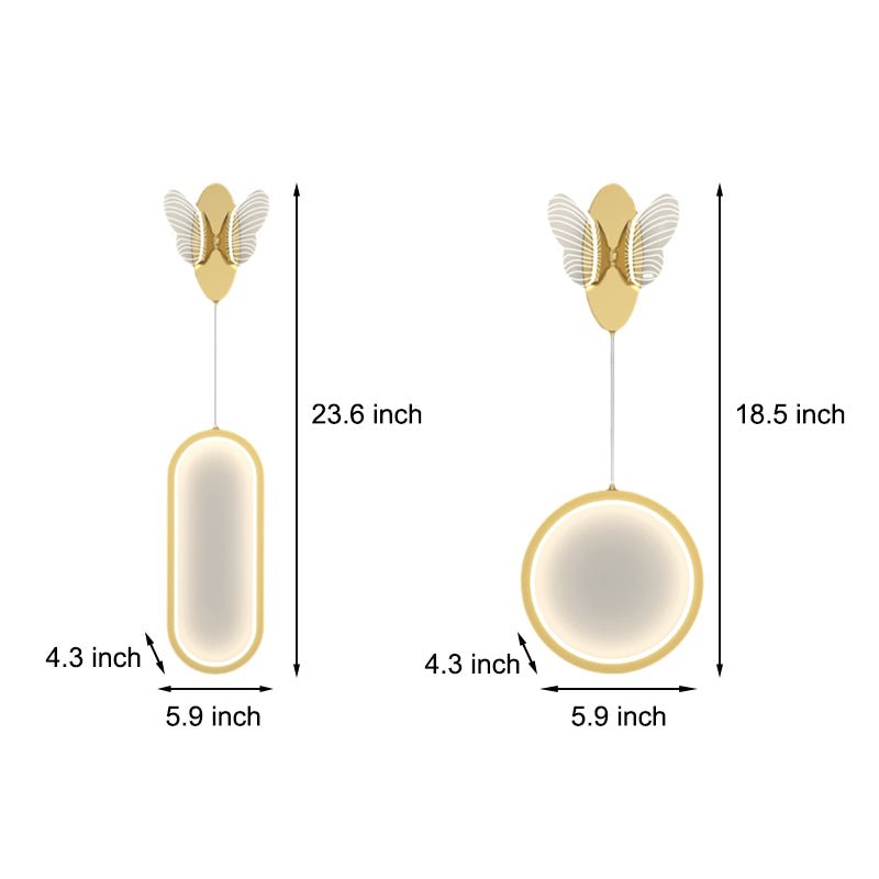 Butterfly Oval and Round LED Wall Sconce — Iron and Aluminum, Acrylic Shade, Three-Step Dimming (3000K/4500K/6000K), Black or Gold