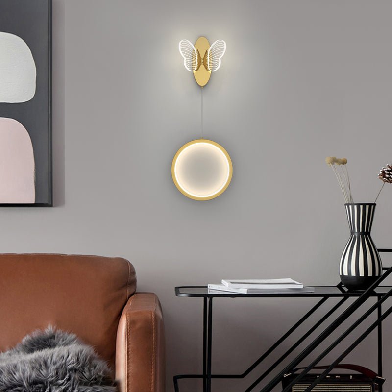 Butterfly Oval and Round LED Wall Sconce — Iron and Aluminum, Acrylic Shade, Three-Step Dimming (3000K/4500K/6000K), Black or Gold