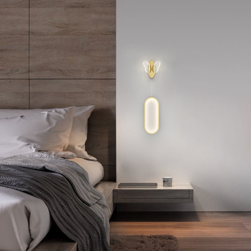 Butterfly Oval and Round LED Wall Sconce — Iron and Aluminum, Acrylic Shade, Three-Step Dimming (3000K/4500K/6000K), Black or Gold