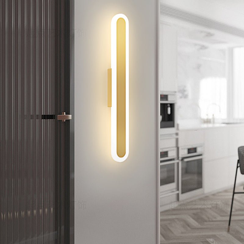 Oval Minimalist Linear Wall Sconce — Iron and Acrylic, LED, 3-Step Dimming, Black or Gold
