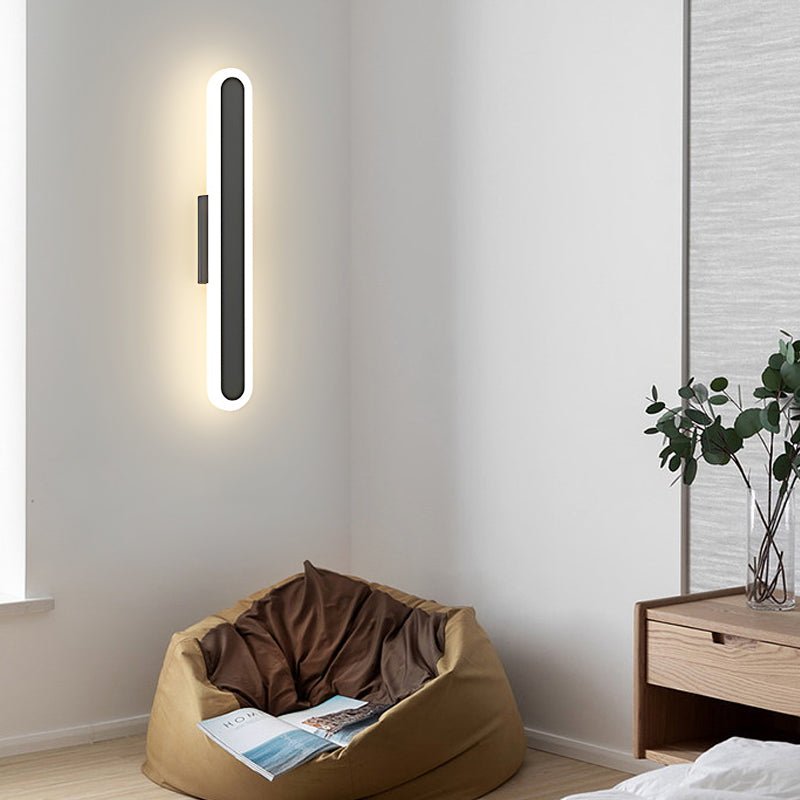 Oval Minimalist Linear Wall Sconce — Iron and Acrylic, LED, 3-Step Dimming, Black or Gold