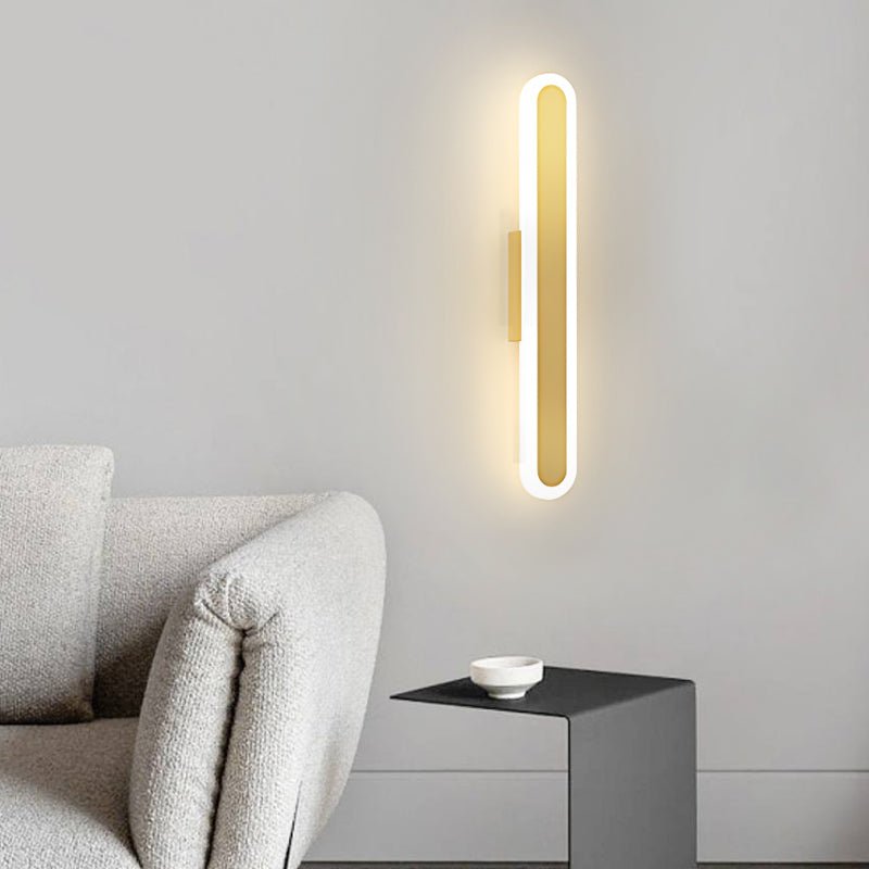 Oval Minimalist Linear Wall Sconce — Iron and Acrylic, LED, 3-Step Dimming, Black or Gold