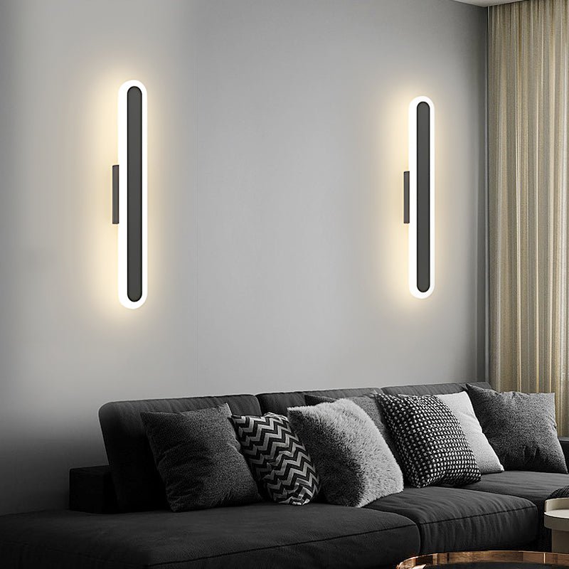 Oval Minimalist Linear Wall Sconce — Iron and Acrylic, LED, 3-Step Dimming, Black or Gold