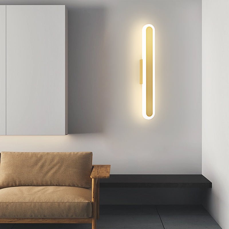 Oval Minimalist Linear Wall Sconce — Iron and Acrylic, LED, 3-Step Dimming, Black or Gold
