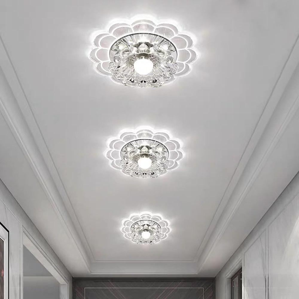 Flower-Effect Crystal Flush-Mount Ceiling Light — Metal, LED, 8" Diameter, Kids' Room and Entryway