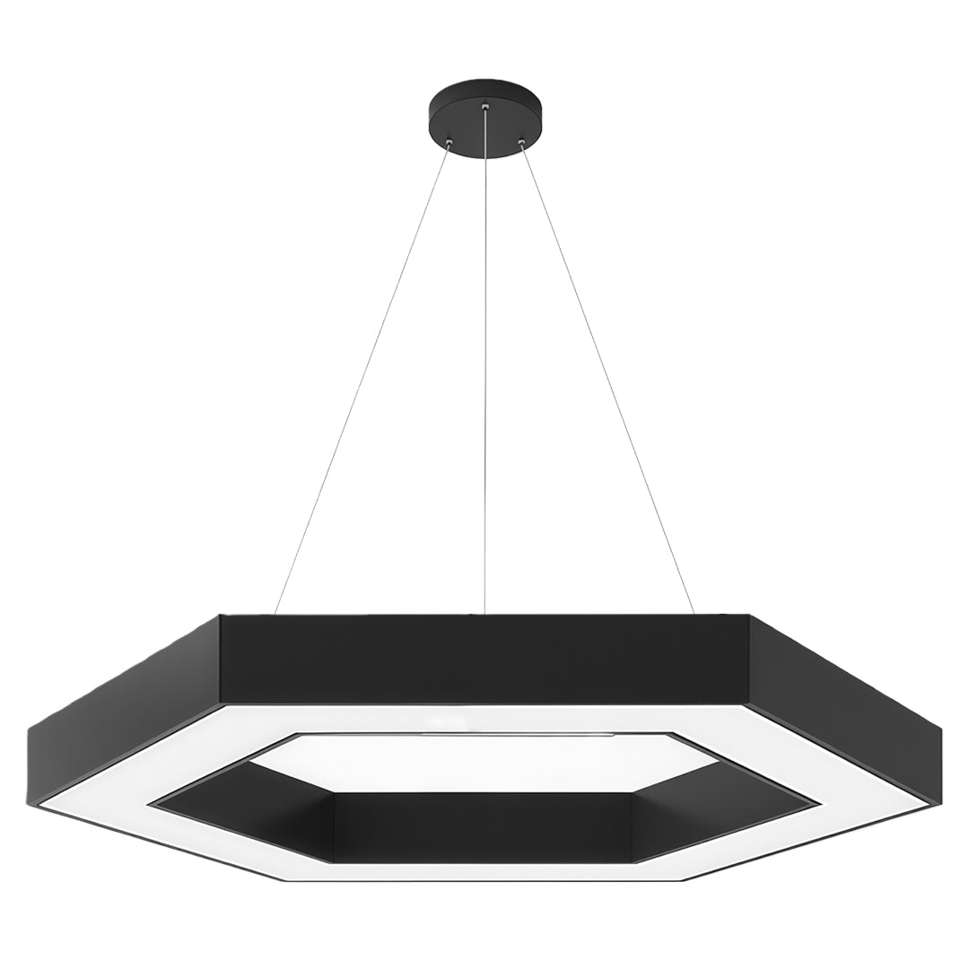 Hexagonal Geometric Honeycomb LED Pendant — Iron, Acrylic Shade, 6 Sizes, 39.4" Adjustable Chain, Black or White
