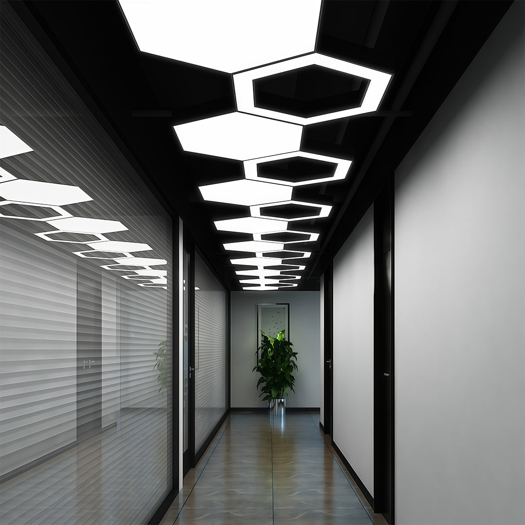 Hexagonal Geometric Honeycomb LED Pendant — Iron, Acrylic Shade, 6 Sizes, 39.4" Adjustable Chain, Black or White