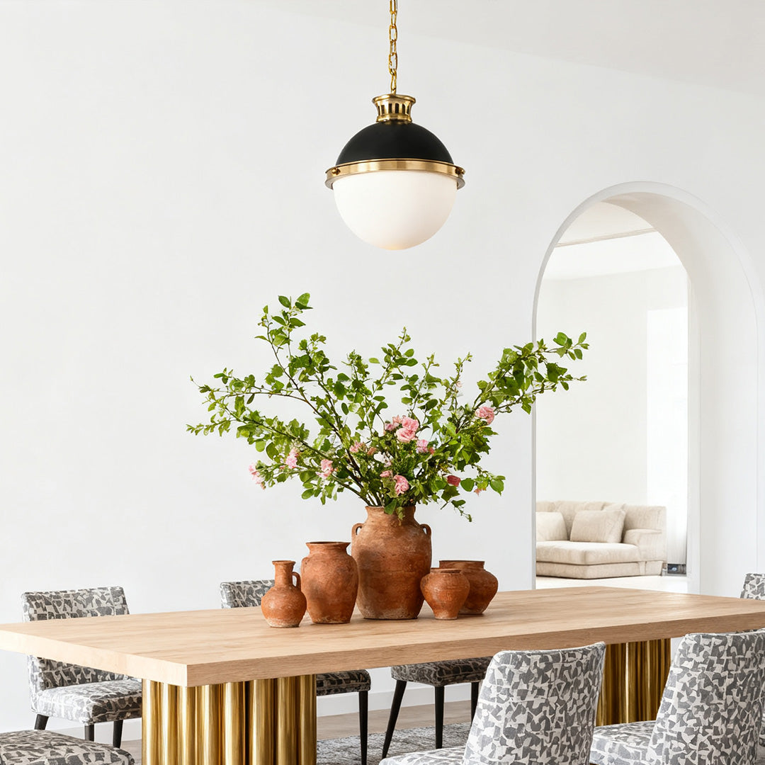 Globe Ball Pendant Light — Black Iron, Milk White Glass, E26, 13.7" Adjustable Hardwired