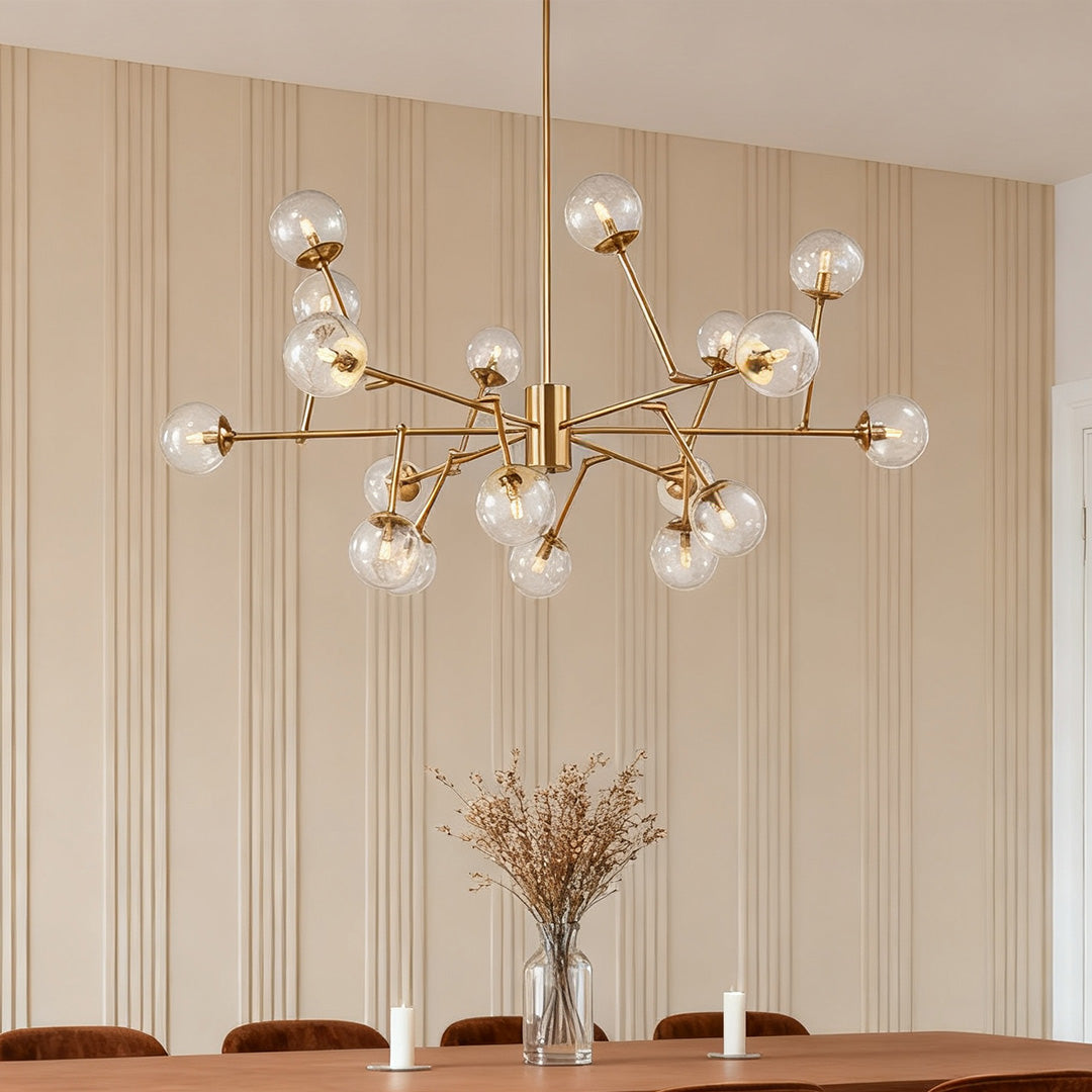 Bubble Sputnik Chandelier — Copper, Clear Glass Globes, G9, Gold Finish, 53" Adjustable