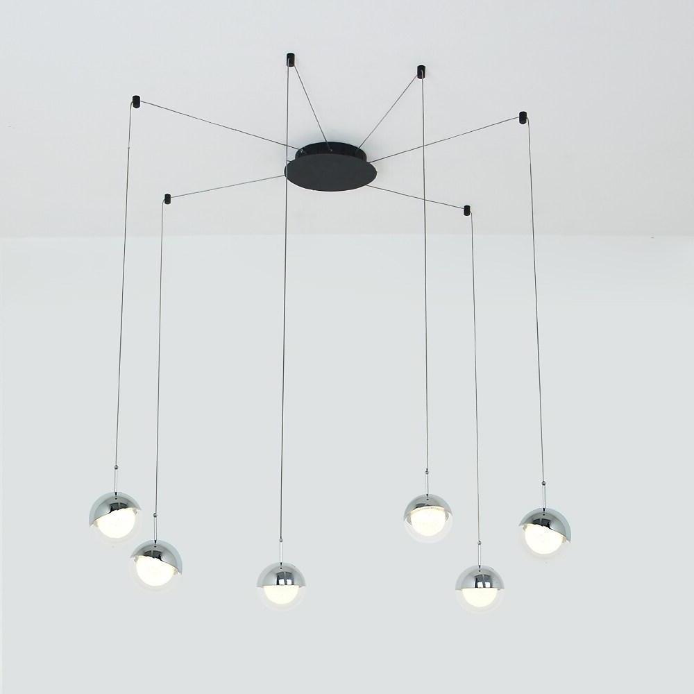 6-Light Mini Globe Cluster Chandelier — Metal and Acrylic, 5W LED, 79" Adjustable Cord