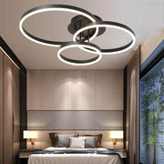 Modern Gold Circular Ring Flush-Mount Ceiling Light — Metal and Acrylic, Integrated LED, Three-Color Dimming, 35" × 28"
