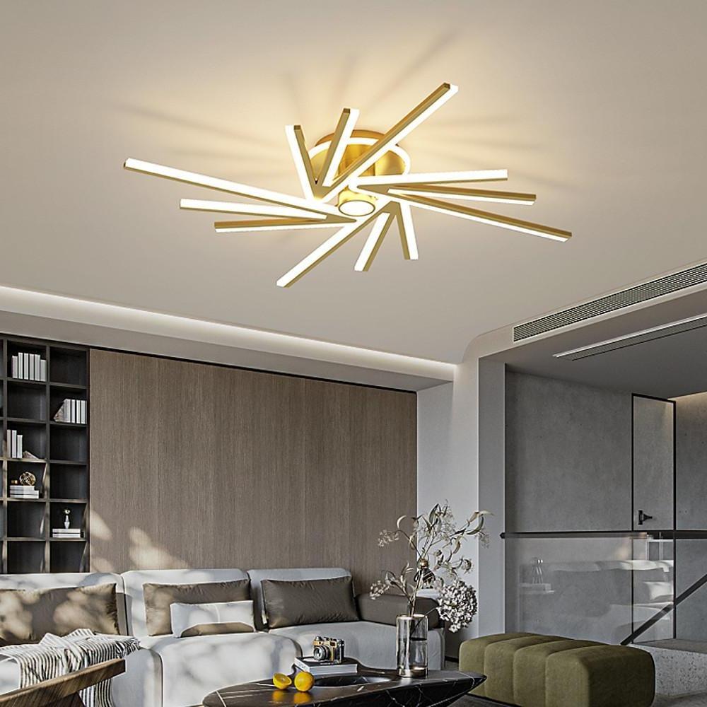 Abstract Tube Flower Semi-Flush Mount — Metal and Acrylic, LED, 3-Light / 4-Light / 5-Light, Three-Step Dimming, Remote Control