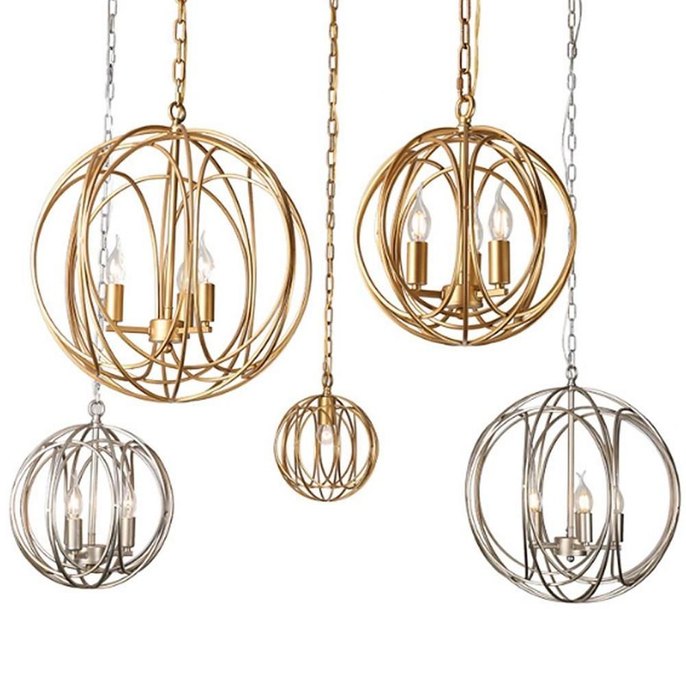 3-Light Brass Globe Cage Chandelier — Brushed Gold, G9 Candlestick, Adjustable Chain, 13" or 18"