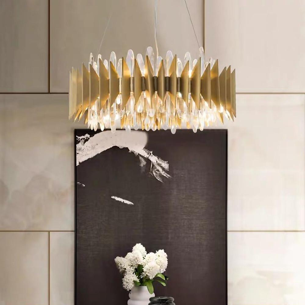 Round Crystal Chandelier — Stainless Steel, LED, 3000–5400K, 8- or 12-Light