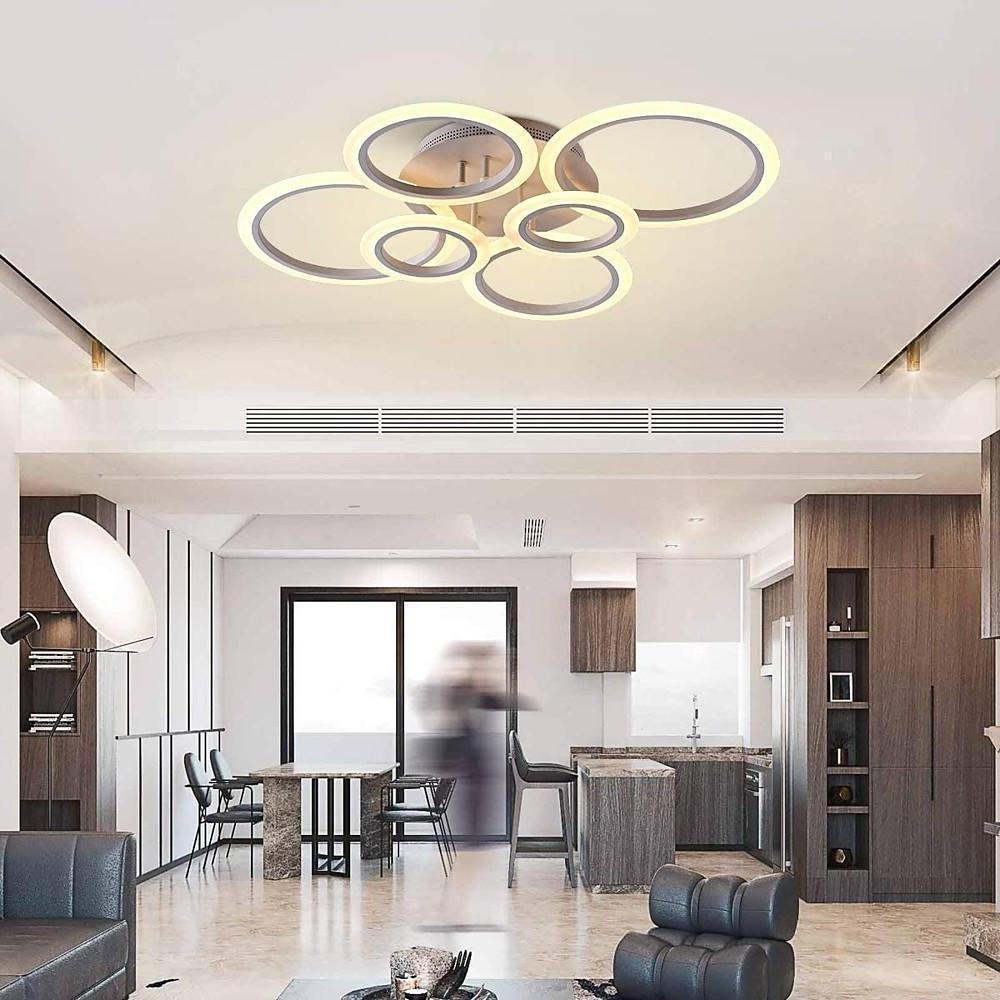 Tiered Circles Flush-Mount Ceiling Light — Aluminum & Acrylic, 2800K–7000K, 4-Light / 6-Light / 8-Light