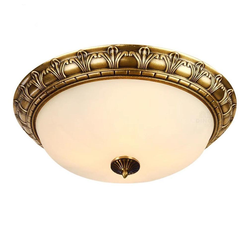 Vintage Antique Flush-Mount Ceiling Light — Bronze Frame, Frosted Glass, 2-Light E26/E27, 5W LED, 12" Wide