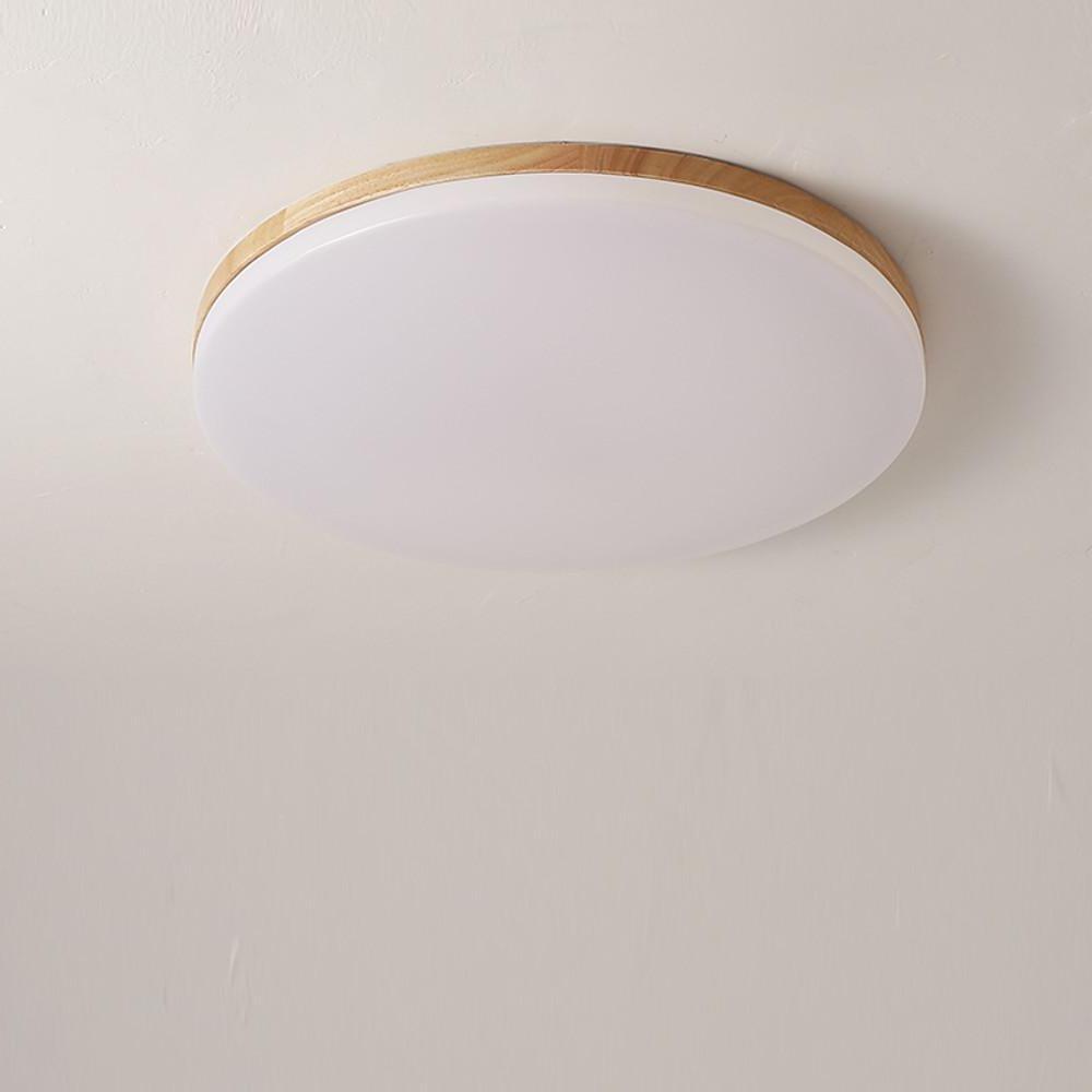 Circular Minimalist Flush-Mount Ceiling Light — Wood and Acrylic, LED, 3000K/6000K, Dimmable with Remote, 10"–19"