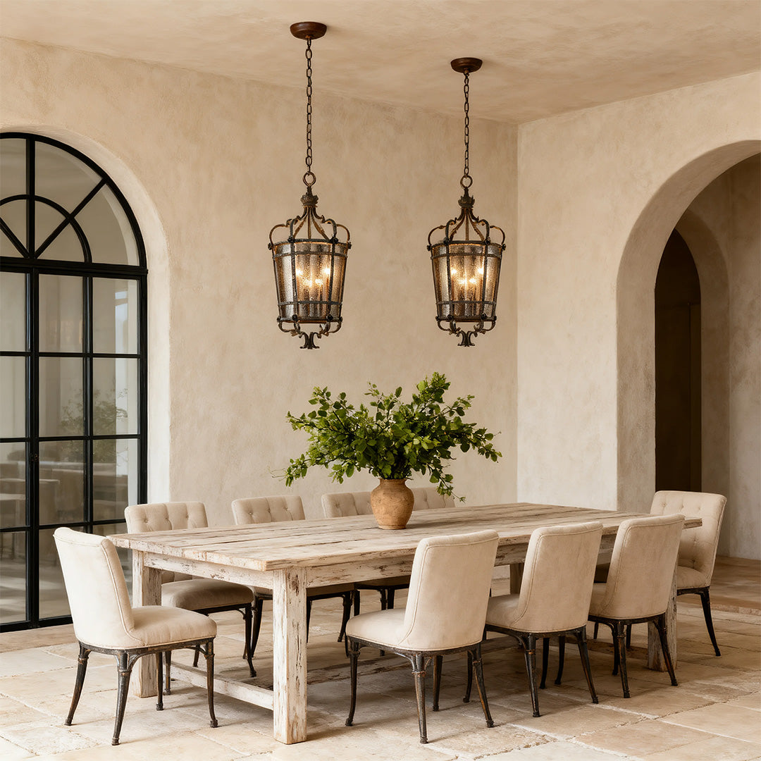Gothic Roman-Inspired Pendant Light — Antique Bronze Iron, Transparent Glass, 3-Light, E12, Adjustable 1.8m Chain
