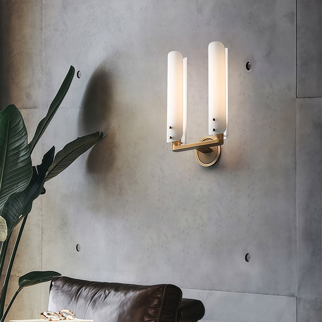 Art Deco Linear Wall Sconce — Solid Brass and Glass, E14, 3-Step Dimming, 1-, 2-, or 4-Light