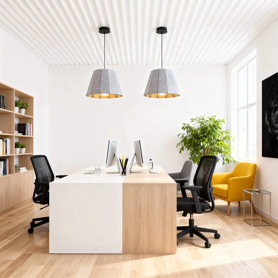 Pleated PET Felt Industrial Pendant — Iron, Sound-Absorbing, E27, 16" or 20.5", 5 Colors