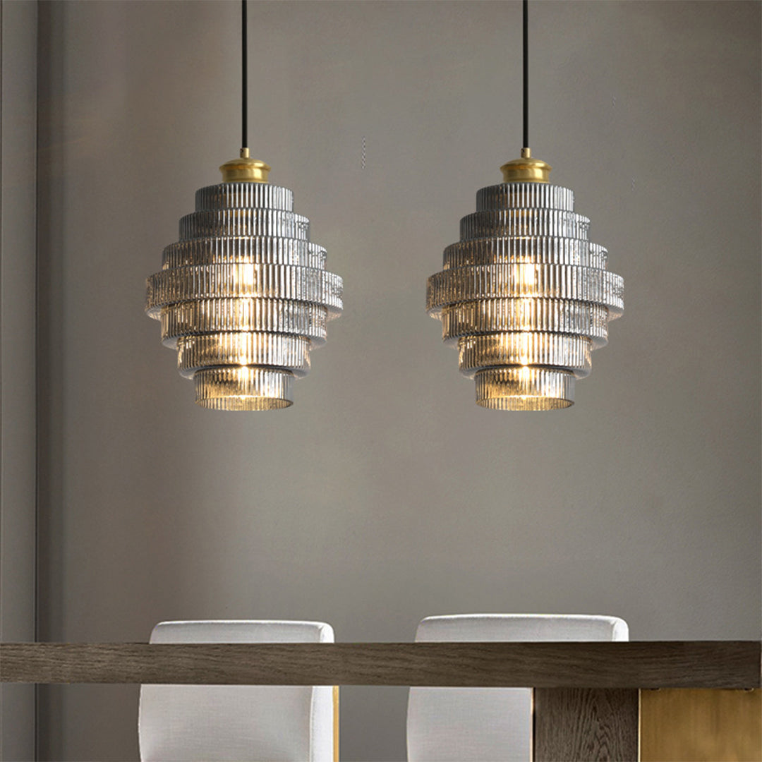 Mid-Century Honeycomb Mini Pendant — Cognac Iron and Clear Glass, E27, 1-Light, Adjustable Height