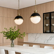 Globe Ball Pendant Light — Black Iron, Milk White Glass, E26, 13.7" Adjustable Hardwired