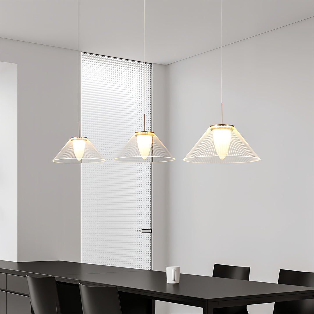 Minimalist Clear Glass Pendant Light — Stainless Steel, Black, 7W LED, 3000K, Adjustable Cord, 14.96" Wide