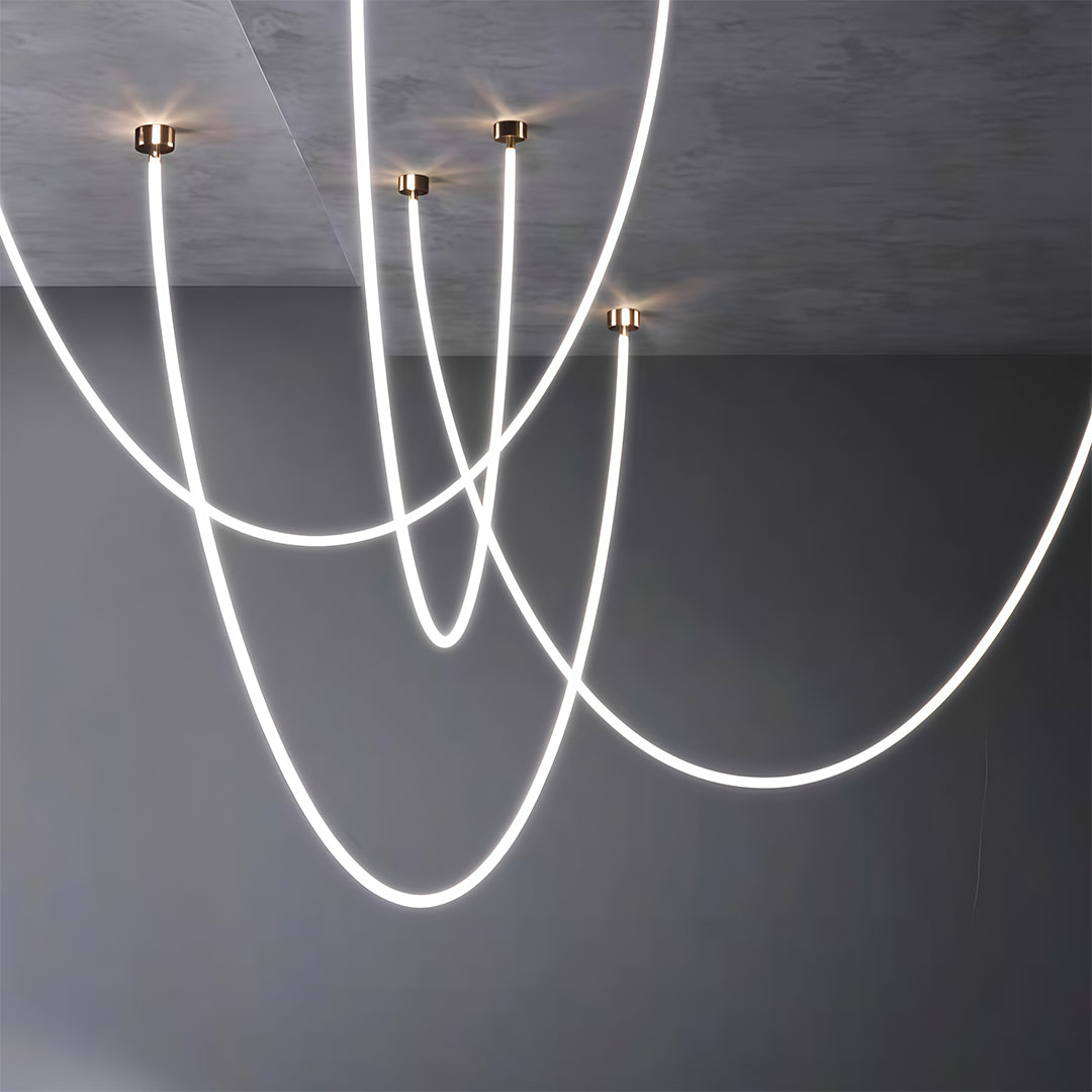 Linear Neon Pendant Light — Silicone Soft LED, 2–5m Lengths, Dual Color Temperature (3000K / 4000K), 32–80W