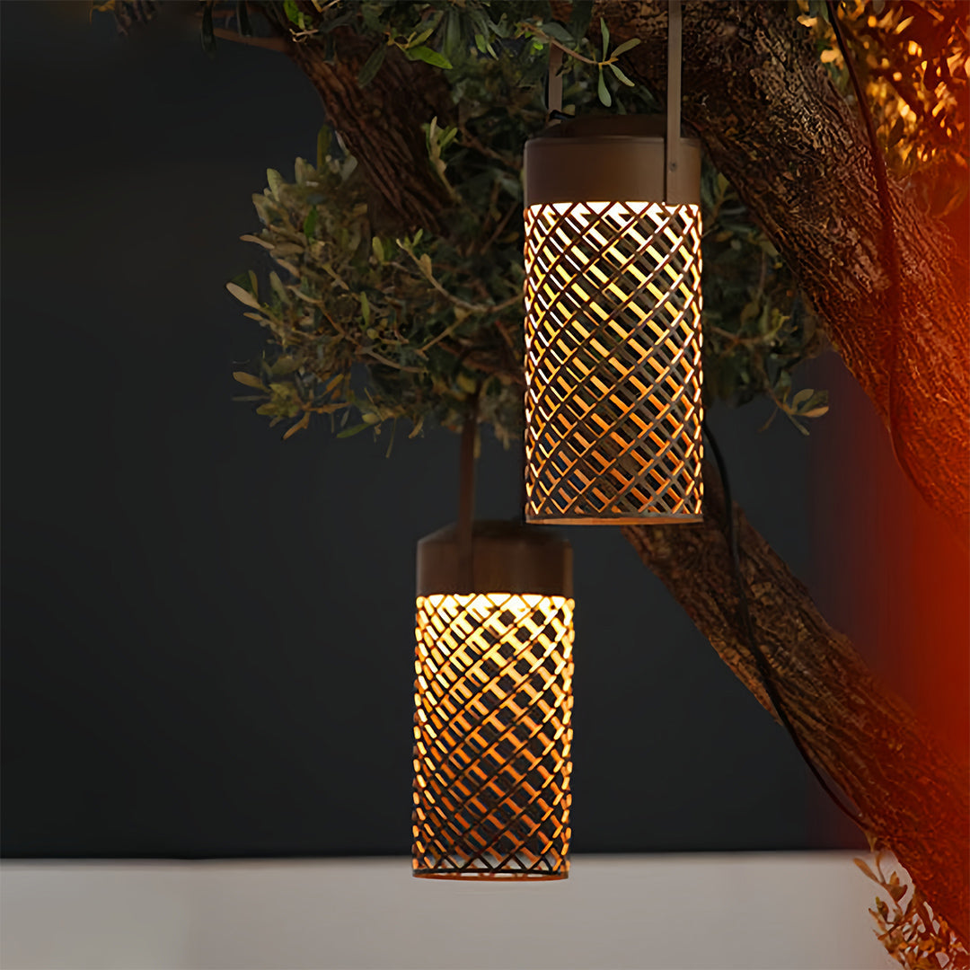Minimalist Cylindrical Outdoor Pendant Lantern — Black Stainless Steel, 2W LED, IP54, Portable