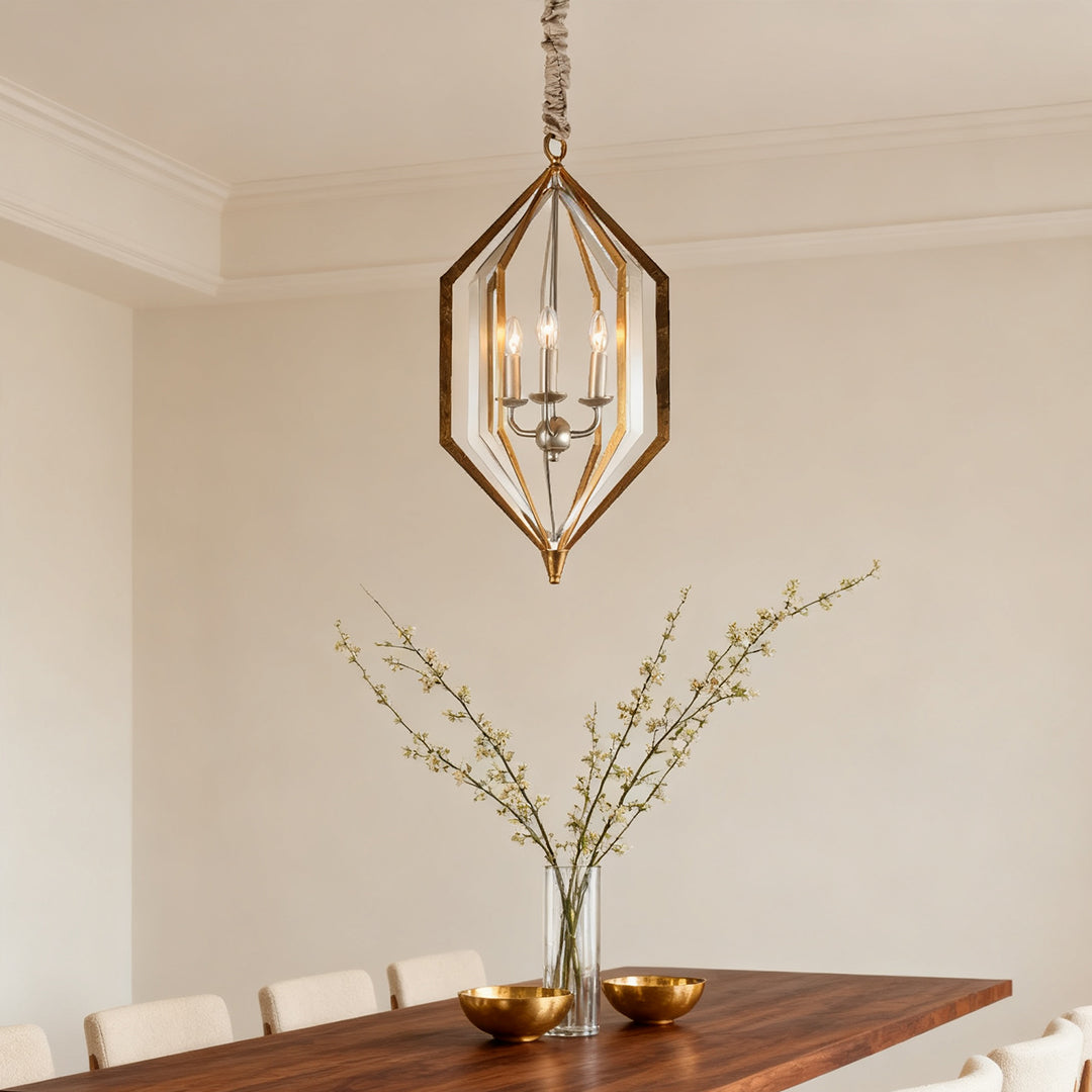 Rustic Open-Frame Pendant Light — Brown Metal, White Acrylic Shade, E12, Adjustable Chain