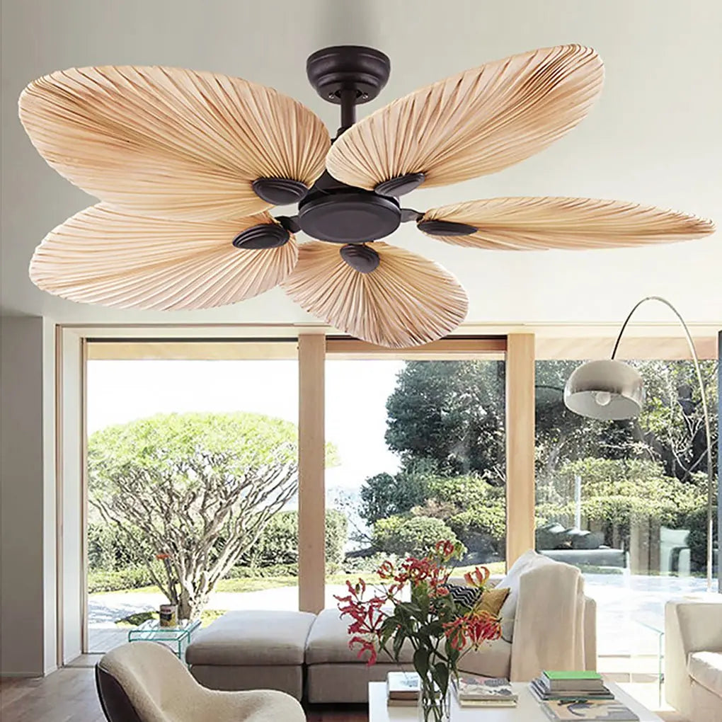 Modern 52'' Flush Mount Ceiling Fan with Timed Silent Palm Leaf Inverter Luxe