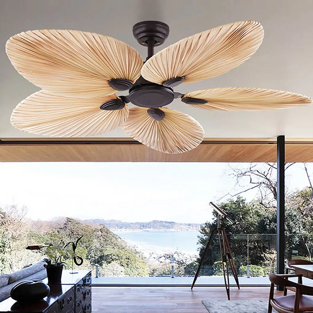 Modern 52'' Flush Mount Ceiling Fan with Timed Silent Palm Leaf Inverter Luxe