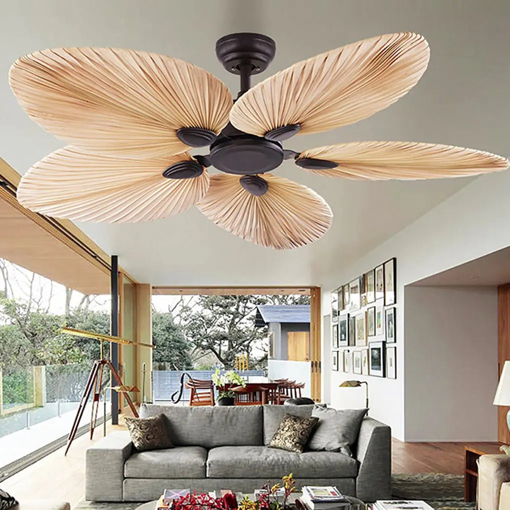 Modern 52'' Flush Mount Ceiling Fan with Timed Silent Palm Leaf Inverter Luxe