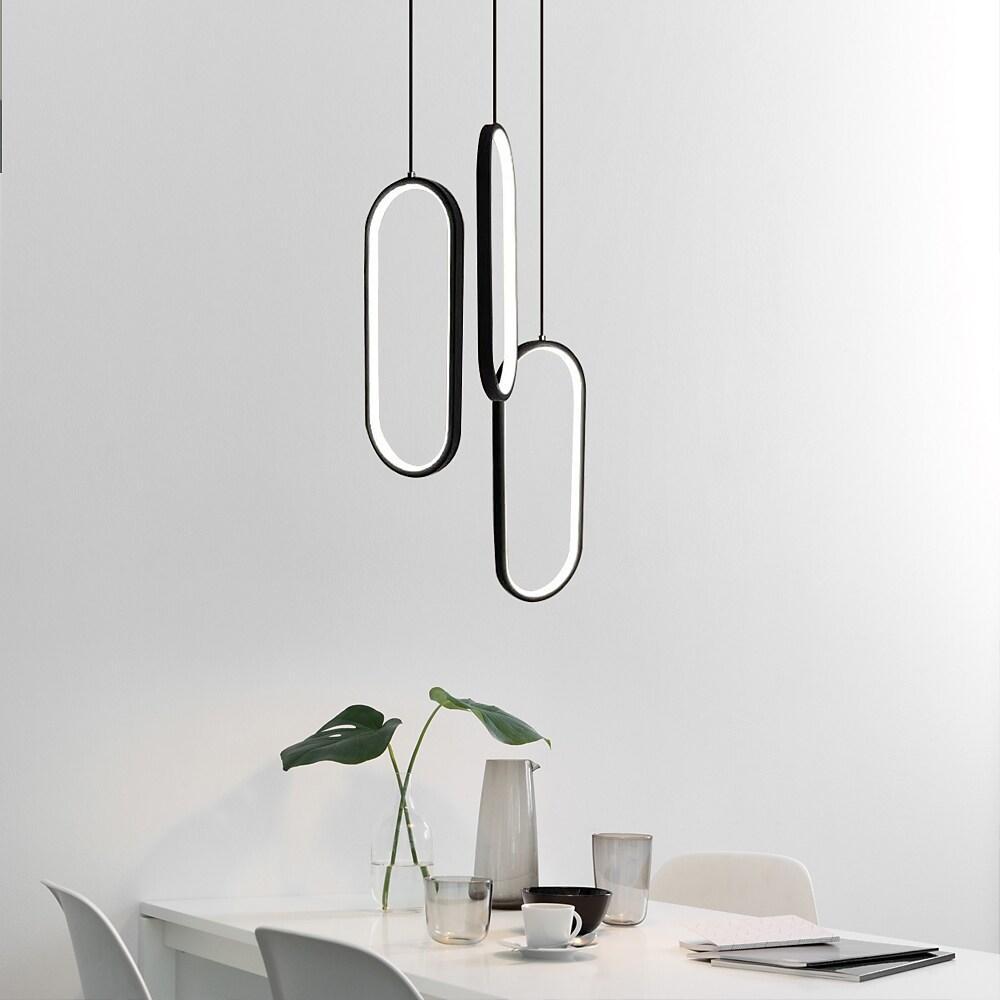 Oval Curved Multi-Light Pendant Chandelier — Aluminum, Modern Geometric, LED Dimmable, White or Black
