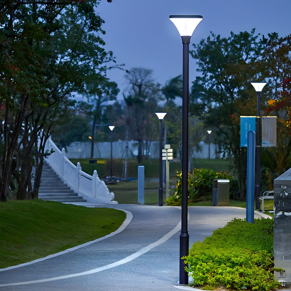 Modern Square Striped Outdoor Street Light — Die-Cast Aluminum, Solar / Hardwired, IP65, Remote Control, Dual Color Temperature