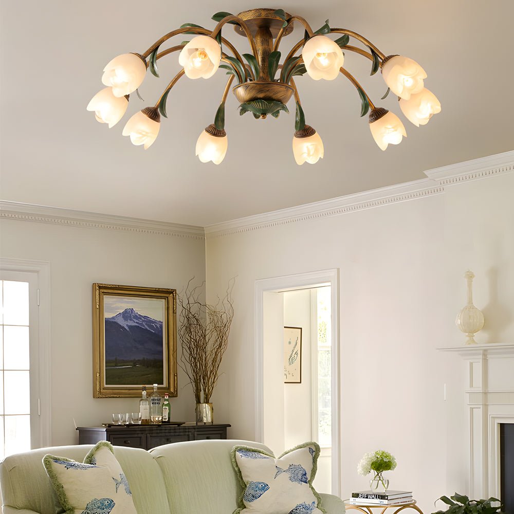 Flower Floral Chandelier — Antique Iron and Glass, 3-Step Dimming, 3000K/4500K/6000K, 6-, 8-, or 10-Light