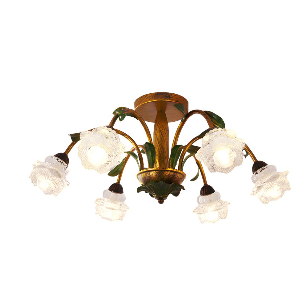 Flower Floral Chandelier — Antique Iron and Glass, 3-Step Dimming, 3000K/4500K/6000K, 6-, 8-, or 10-Light