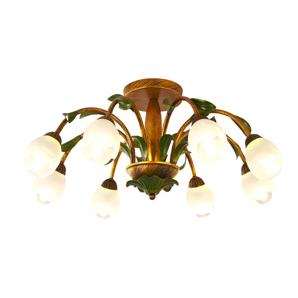 Flower Floral Chandelier — Antique Iron and Glass, 3-Step Dimming, 3000K/4500K/6000K, 6-, 8-, or 10-Light